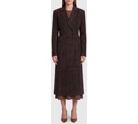 ROTATE Double-Breasted Slim Fit Suede Long Coat - Size: 36 - female