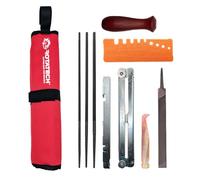Rotatech Chainsaw Chain Sharpening Kit. Chainsaw Chain Sharpener with 5/32" (4mm), 3/16" (4.8mm) & 7/32" (5.5mm) Round Files, Handle, Flat File, Filing Guide & Pouch.