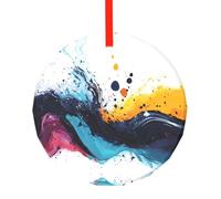 Rotating and colliding Watercolor Patterned Christmas Round Glass Pendant, Christmas Tree Decoration, Birthday Gift