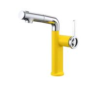 Rotating and Pulling Copper Basin Faucet with Water Outlet, Electroplated Yellow-