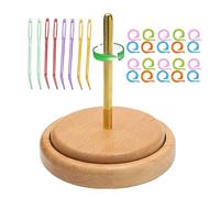 Rotating Beech Wood Spool, Wooden Yarn Dispenser, Wool Yarn Ball Holder, with 8 Pieces of Curved Needles + 30 Pieces of Colorful Marker Buckles, for Knitting, Crocheting,C