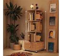Rotating Black Wood Shelves on Wheels 360° Bookcase with Privacy Drawer MultiColor Cube Storage Organizer Ideal Bookshelf for Small Spaces (Natural 45.3in)