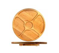 Rotating Board Divided Platter Round Circular Wooden Swivel Serving Snack 33 cm