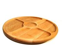 Rotating Board Divided Platter Round Circular Wooden Swivel Serving Snack Beech Wood 33 cm