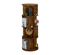 Rotating Bookcase Book Shelf Turning Tower DVD Storage Round Compartments Brown
