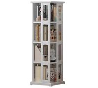 Rotating Bookcase Floor Shelf Solid Wood Movable Living(White,130.6 * 36cm)
