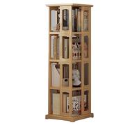 Rotating Bookcase Floor Shelf Solid Wood Movable Living(Wood Color,130.6 * 36cm)