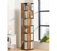 Rotating Bookshelf 3 6 Tier Brown Bamboo Freestanding Storage Organizer Ideal for Students Modern Home Decor Space Saving Bookcase Stylish Furniture