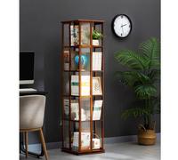 Rotating Bookshelf Tower with 360° Spin, Space-Saving Bamboo Design for Bedroom and Living Room Organization