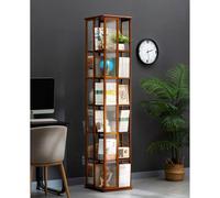 Rotating Bookshelf Tower with 360° Spin, Space-Saving Bamboo Design for Bedroom and Living Room Organization