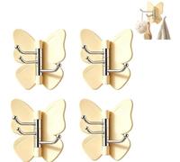 Rotating Butterfly Adhesive Wall Hook, Bathroom Butterfly Three-Prong Rotating Hook, 270° Rotation, Adjustable Wings, Suitable for Hanging Keys, Bags, Hats, and Towels in the Home and Kitchen