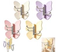 Rotating Butterfly Adhesive Wall Hooks, Cute No-Drill 3-Prong Swivel Hangers with Adjustable Wings,Heavy Duty No-Drill Corner Stick-on Hooks for Bathroom, Kitchen & Entryway (4-Mix)