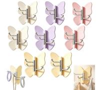 Rotating Butterfly Adhesive Wall Hooks, Cute No-Drill 3-Prong Swivel Hangers with Adjustable Wings,Heavy Duty No-Drill Corner Stick-on Hooks for Bathroom, Kitchen & Entryway (8-Mix)