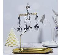 Rotating Candle Holder, Golden Tea Light Carousel, Metal Candle Holder, Carousel Candle Holder with Large Tray, Rotating Lantern Tea Light Holder for Home/Party/Wedding/Table Decoration (Reindeer)