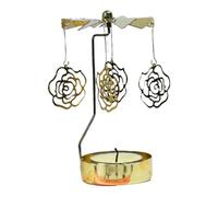 Rotating Candle Holder | Metal Carousel Candle Tea Light Holder With Tray | Silver Golden Home Table Holiday Decoration