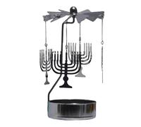 Rotating Candle Holder | Metal Carousel Candle Tea Light Holder With Tray | Silver Golden Home Table Holiday Decoration