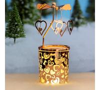 Rotating Candle Holders Spinning Tealight Holder Golden Carousel Candleholders with Plated Love Stars Sea Horse Decoration for Home, Gift for Wedding Valentine's Mom Wife Bride Birthday
