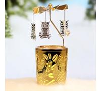 Rotating Candle Holders Spinning Tealight Holder Silver Golden Carousel Candleholders with Plated Love Owl Ginkgo Stars Decoration for Home, Gift for Wedding Mom Wife Bride Birthday