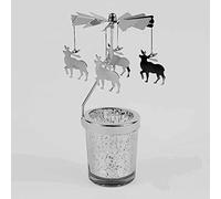 Rotating candlestick Candle Holder with Silver Metal Tea Light Holder Glass Star Cup Carousel Rotary Spinning Holder for Christmas Party Wedding Birthday Home Office (Classic Elk)