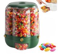 Rotating Candy Dispenser with 6 Compartments, Large-Capacity Transparent Storage Container for Snacks, Rice, and Grains