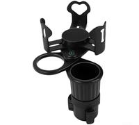 Rotating Car Cup Holder Mount 360 Degree Swivel Black | Holds two bottles, expands 73-150mm, fits large mugs, for durable ABS plastic, easy twist install(A)