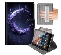 Rotating Case for 10" Fire HD 10 Tablet (9th/7th/5th Generation,2019/2017/2015 Release),Rotating Cover with Built-in Hand Strap,Horizontal & Vertical Stand,Auto Wake/Sleep,Flowers Crescent Moon Design