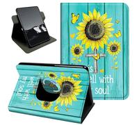 Rotating Case for 6" All-New Kindle (11th Generation-2024/2022 Release),360 Stand Protective Cover Auto Sleep Wake Slim Shell,Sunflower Wood Grain Design