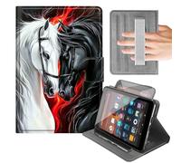 Rotating Case for 6'' Kindle 10th Generation 2019 Release (Model No. J9G29R),Built-in Hand Strap Horizontal & Vertical Stand Cover with Auto Wake/Sleep,Black White Horse Design