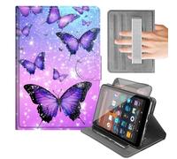 Rotating Case for 6'' Kindle 10th Generation 2019 Release (Model No. J9G29R),Built-in Hand Strap Horizontal & Vertical Stand Cover with Auto Wake/Sleep,Purple Glitter Butterfly Design