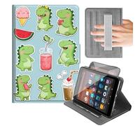 Rotating Case for 6" Kindle Basic 11th Generation 2024 & 2022 Release,Built-in Hand Strap Horizontal & Vertical Stand Cover with Auto Wake/Sleep,Cute Dinosaur Stickers Design