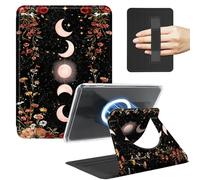 Rotating Case for 6" Kindle Paperwhite 10th Generation (2018 Release) with Hand Strap,Removable Magnetic Leather Cover,360° Swivel Stand Clear Shell,Moon Phase Garden Design