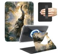 Rotating Case for 6" Kindle Paperwhite 10th Generation (2018 Release) with Hand Strap,Removable Magnetic Leather Cover,360° Swivel Stand Clear Shell,Elephant in Jungle Art Design