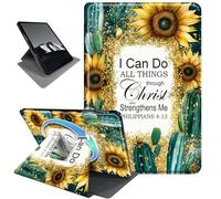 Rotating Case for 6" Kindle Paperwhite 4 10th Gen 2018 Release,Horizontal & Vertical Stand Cover with Auto Wake/Sleep,Sunflowers Bible Verse