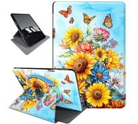Rotating Case for 7" Kindle Paperwhite 12th Gen (2024) & Colorsoft Signature,Horizontal & Vertical Stand Cover with Auto Wake/Sleep,Sunflower Butterfly