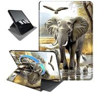 Rotating Case for 7" Kindle Paperwhite 12th Gen (2024) & Colorsoft Signature,Horizontal & Vertical Stand Cover with Auto Wake/Sleep,Elephant Herd Family