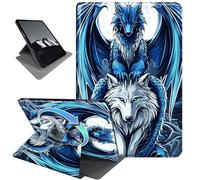 Rotating Case for 7" Kindle Paperwhite 12th Gen (2024) & Colorsoft Signature,Horizontal & Vertical Stand Cover with Auto Wake/Sleep,Blue Dragon Wolf