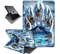 Rotating Case for 7" Kindle Paperwhite 12th Gen (2024) & Colorsoft Signature,Horizontal & Vertical Stand Cover with Auto Wake/Sleep,Wolf Paw Print
