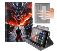 Rotating Case for Amazon Kindle Fire Max 11 Tablet (13th Gen,2023 Release) 11",Built-in Hand Strap Horizontal & Vertical Stand Cover with Auto Wake/Sleep,Fire Dragon Warrior Design