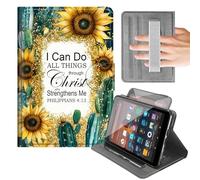 Rotating Case for Fire HD 10 Tablet (9th/7th/5th Generation,2019/2017/2015 Release),Rotating Cover with Built-in Hand Strap,Horizontal & Vertical Stand,Auto Wake/Sleep,Sunflowers Bible Verse Design