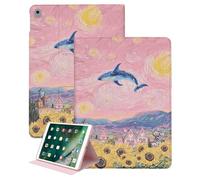 Rotating Case for iPad 9th/8th/7th Generation 10.2 Inch 2021/2020/2019, 360 Degree Rotation PU Leather Folio Protective Stand Cover with Auto Wake/Sleep, Starry Night Art Sunflower
