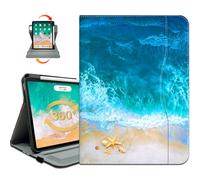 Rotating Case for iPad Air 11 Inch M3/M2, for iPad Air 5th/4th Generation Cover, for iPad Pro 11 Inch Case 4th/3rd/2nd/1st Generation Pencil Holder/Hand Strap/Pocket 360 Degree Rotating, Ocean Beach