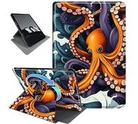 Rotating Case for iPad Pro 11 Inch (M5/M4) 2025/2024,Horizontal & Vertical Stand Cover with Auto Wake/Sleep,Wave Orange Octopus