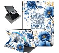 Rotating Case for iPad Pro 12.9 Inch 2022/2021 / iPad Air 13 2024/2025,Horizontal & Vertical Stand Cover with Auto Wake/Sleep,Bule Flower Quotes