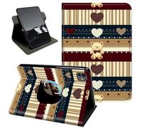 Rotating Case for iPad Pro 13 inch 2026/2025/2024,360 Stand Protective Cover Auto Sleep Wake Slim Shell,Teddy Bear Hearts Stripe Design