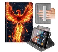 Rotating Case for Kindle Fire 7 Tablet (9th/7th/5th Gen,2019-2015 Release),Rotating Cover with Built-in Hand Strap,Horizontal & Vertical Stand,Auto Wake/Sleep,Bathing Fire Phoenix Design
