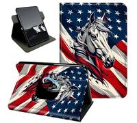 Rotating Case for Kindle Fire Max 11 Case (13th Generation,2023 Release),360 Stand Protective Cover Auto Sleep Wake Slim Shell,Horse American Flag Art Design