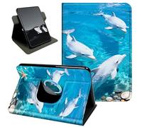 Rotating Case for Kindle Paperwhite 12th Gen 2024 & Colorsoft Signature Edition 7",360 Stand Protective Cover Auto Sleep Wake Slim Shell,Ocean Dolphins Blue Sea Design