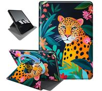Rotating Case for Samsung Galaxy Tab A9 8.7-inch 2023,Horizontal & Vertical Stand Cover with Auto Wake/Sleep,Leopard Green Leaves