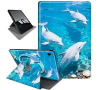Rotating Case for Samsung Galaxy Tab A9 8.7-inch 2023,Horizontal & Vertical Stand Cover with Auto Wake/Sleep,Ocean Dolphins Blue Sea