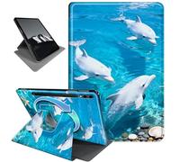 Rotating Case for Samsung Galaxy Tab S10+ 2024/Tab S9 FE+/S9+ 2023,Horizontal & Vertical Stand Cover with Auto Wake/Sleep,Ocean Dolphins Blue Sea